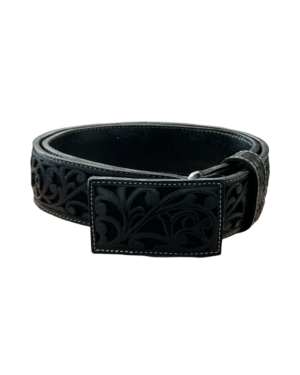 Men's Black Hand-tooled Rodeo Belt