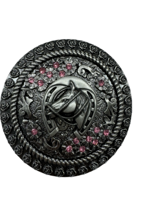 Women's Horseshoe & Pink Gems Belt Buckle