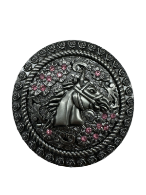 Women's Grey Horse & Pink Gems Belt Buckle
