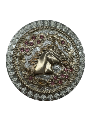 Women's Rose Gold Horse & Pink Gems Belt Buckle