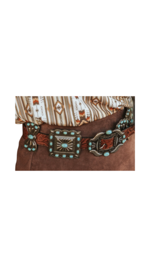 Women's Lucky & Blessed Tooled Turquoise Stone Concho Belt