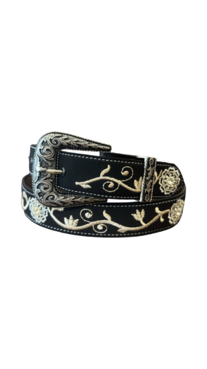 Women's Suede Black & Tan Flowers Belt